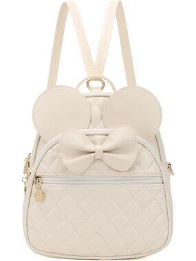 Women Girls Dx Beige Mini Backpack Cute Bowknot Convertible Shoulder Bag